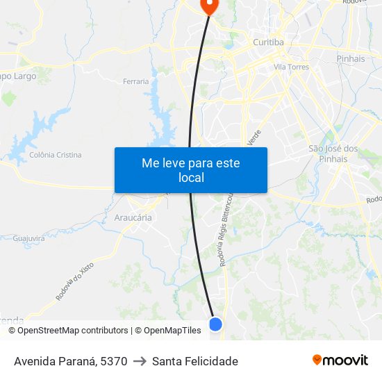 Avenida Paraná, 5370 to Santa Felicidade map