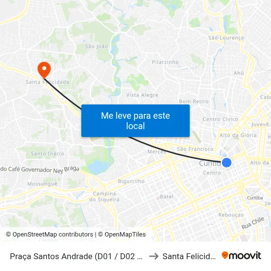 Praça Santos Andrade (D01 / D02 / D61) to Santa Felicidade map