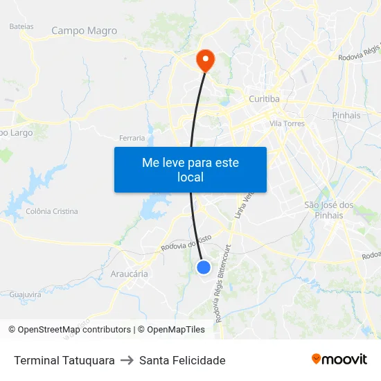 Terminal Tatuquara to Santa Felicidade map