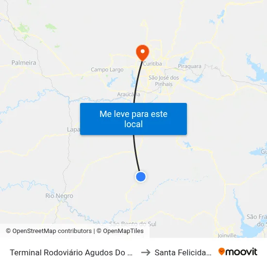 Terminal Rodoviário Agudos Do Sul to Santa Felicidade map