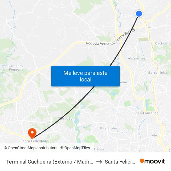 Terminal Cachoeira (Externo / Madrugueiro) to Santa Felicidade map