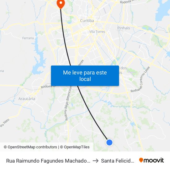 Rua Raimundo Fagundes Machado 364 to Santa Felicidade map