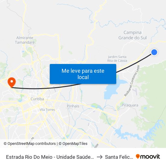 Estrada Rio Do Meio - Unidade Saúde Palmitalzinho to Santa Felicidade map