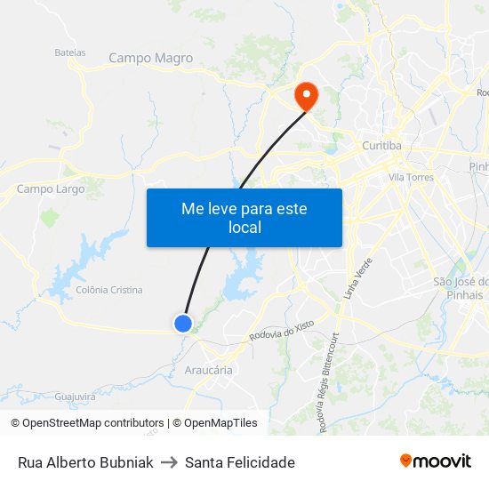 Rua Alberto Bubniak to Santa Felicidade map