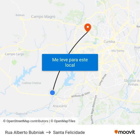 Rua Alberto Bubniak to Santa Felicidade map