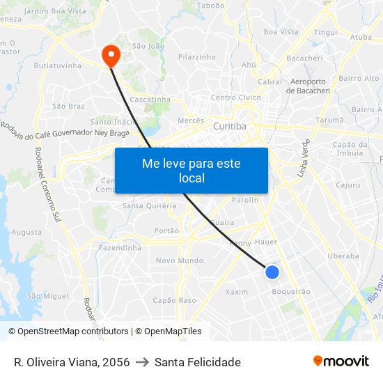 R. Oliveira Viana, 2056 to Santa Felicidade map