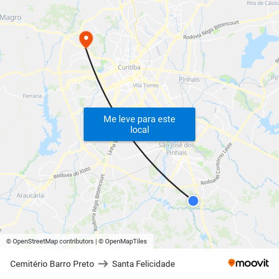 Cemitério Barro Preto to Santa Felicidade map