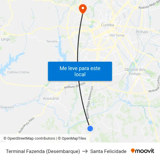 Terminal Fazenda (Desembarque) to Santa Felicidade map