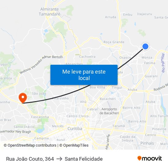 Rua João Couto, 364 to Santa Felicidade map