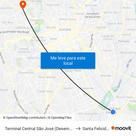 Terminal Central São José (Desembarque) to Santa Felicidade map