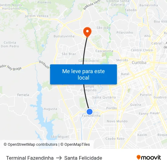 Terminal Fazendinha to Santa Felicidade map