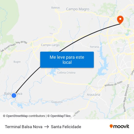 Terminal Balsa Nova to Santa Felicidade map