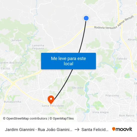 Jardim Giannini - Rua João Gianini, 485 to Santa Felicidade map
