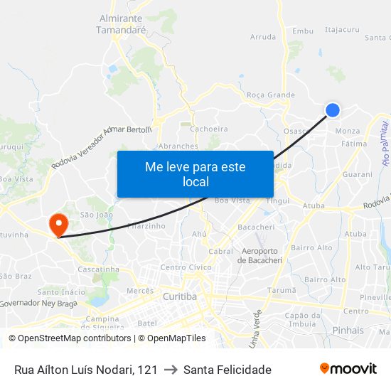 Rua Aílton Luís Nodari, 121 to Santa Felicidade map