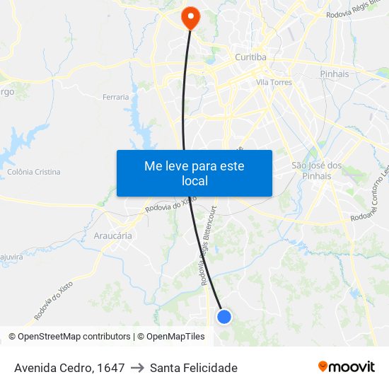 Avenida Cedro, 1647 to Santa Felicidade map