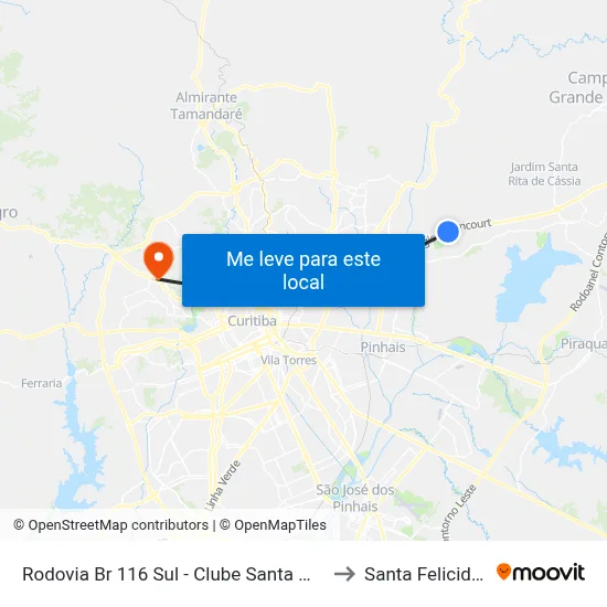 Rodovia Br 116 Sul - Clube Santa Mônica to Santa Felicidade map