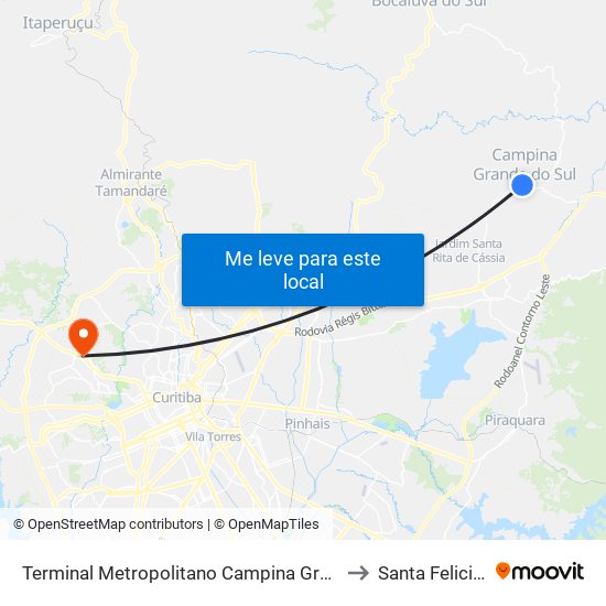 Terminal Metropolitano Campina Grande Do Sul to Santa Felicidade map