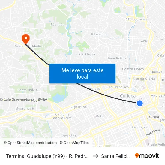 Terminal Guadalupe (Y99) - R. Pedro Ivo, 971 to Santa Felicidade map