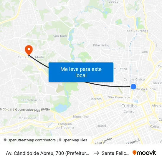 Av. Cândido de Abreu, 700 (Prefeitura de Curitiba) to Santa Felicidade map