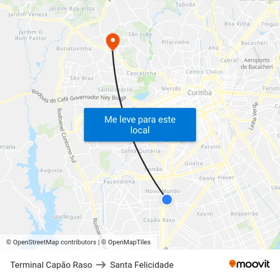 Terminal Capão Raso to Santa Felicidade map
