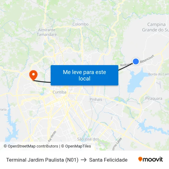 Terminal Jardim Paulista (N01) to Santa Felicidade map