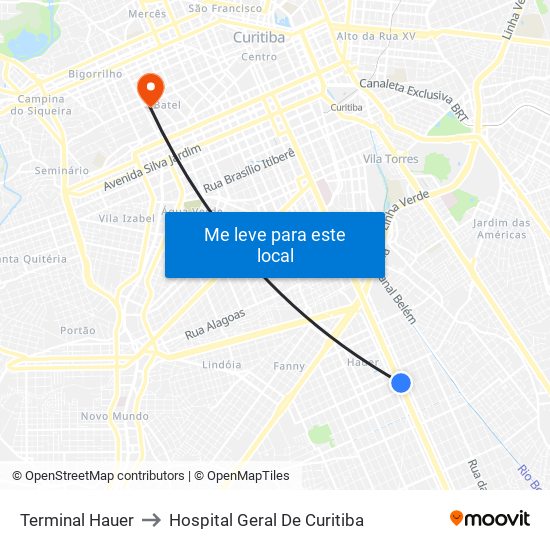 Terminal Hauer to Hospital Geral De Curitiba map