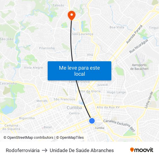 Rodoferroviária to Unidade De Saúde Abranches map