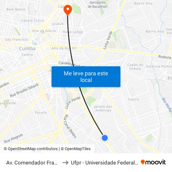 Av. Comendador Franco, 4700 to Ufpr - Universidade Federal Do Paraná map