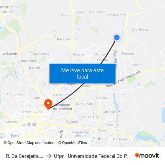 R. Da Cerejeira, 26 to Ufpr - Universidade Federal Do Paraná map