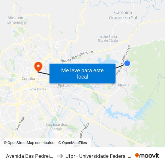 Avenida Das Pedreiras, 623 to Ufpr - Universidade Federal Do Paraná map