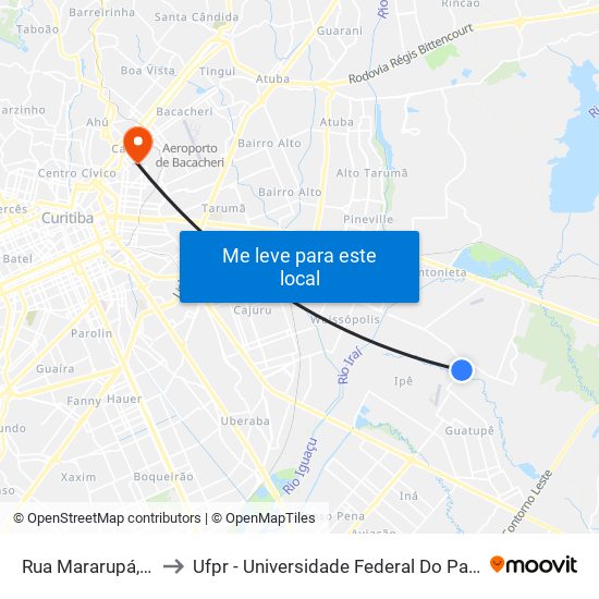 Rua Mararupá, 52 to Ufpr - Universidade Federal Do Paraná map