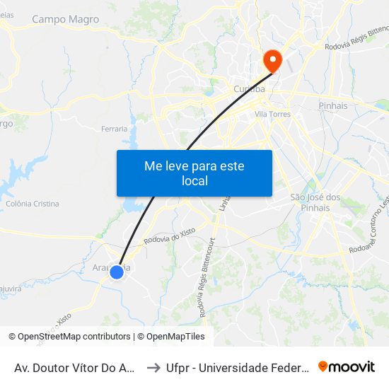 Av. Doutor Vítor Do Amaral, 1225 to Ufpr - Universidade Federal Do Paraná map