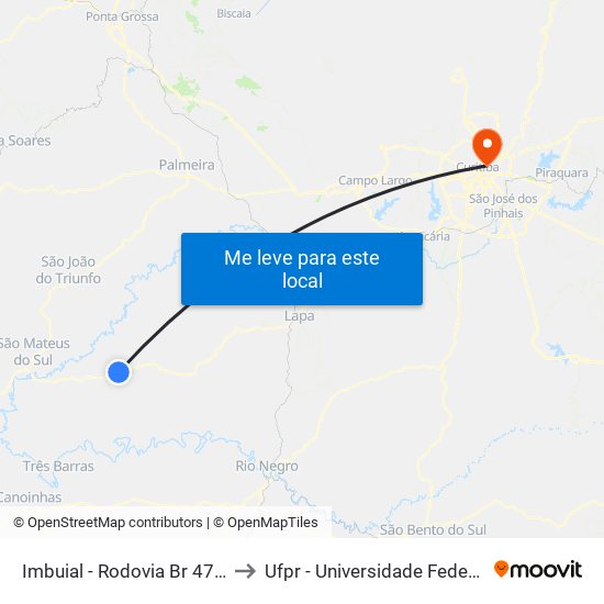 Imbuial - Rodovia Br 476 (Do Xisto) to Ufpr - Universidade Federal Do Paraná map
