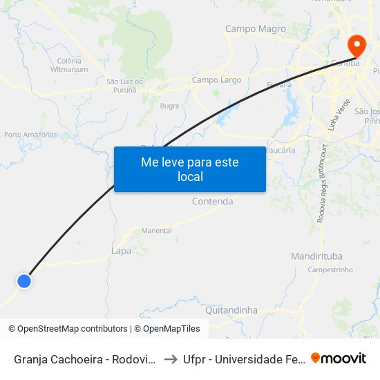 Granja Cachoeira - Rodovia Br 476 (Do Xisto) to Ufpr - Universidade Federal Do Paraná map