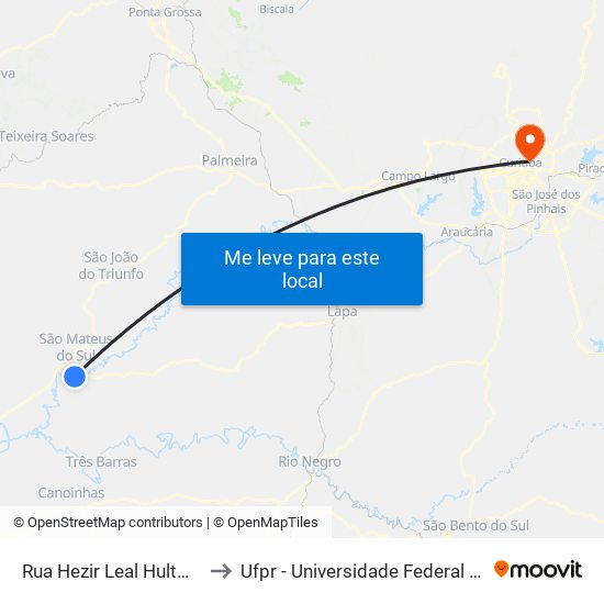 Rua Hezir Leal Hultman, 852 to Ufpr - Universidade Federal Do Paraná map