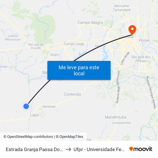 Estrada Granja Passa Dois - Granja Seara to Ufpr - Universidade Federal Do Paraná map