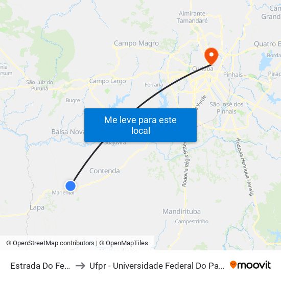 Estrada Do Feixo to Ufpr - Universidade Federal Do Paraná map