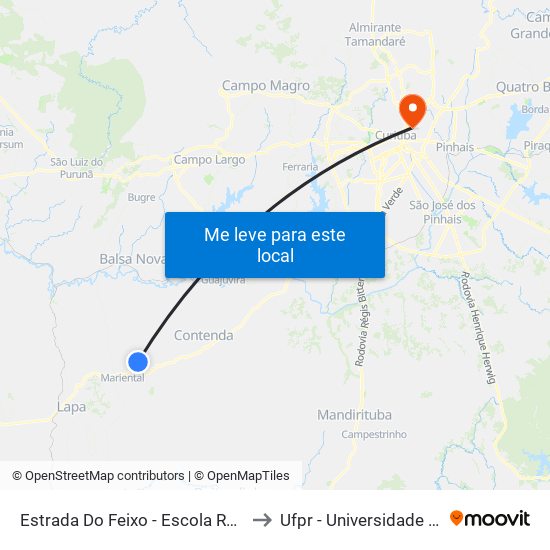 Estrada Do Feixo - Escola Rural Dirceu Batista Da Luz to Ufpr - Universidade Federal Do Paraná map