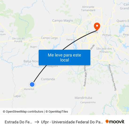 Estrada Do Feixo to Ufpr - Universidade Federal Do Paraná map