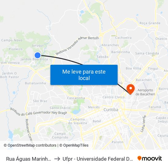 Rua Águas Marinhas, 98 to Ufpr - Universidade Federal Do Paraná map