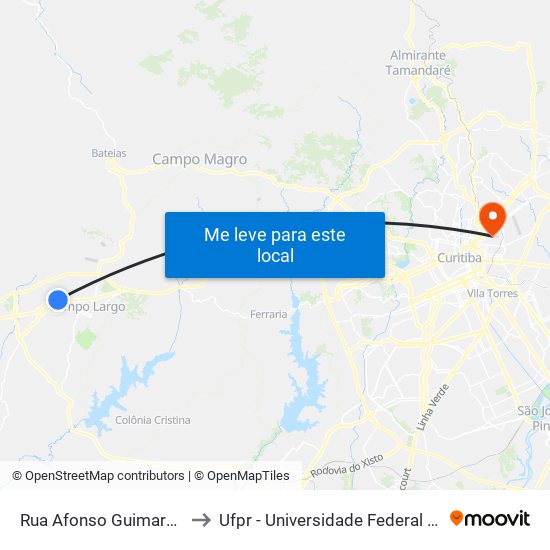 Rua Afonso Guimarães, 978 to Ufpr - Universidade Federal Do Paraná map