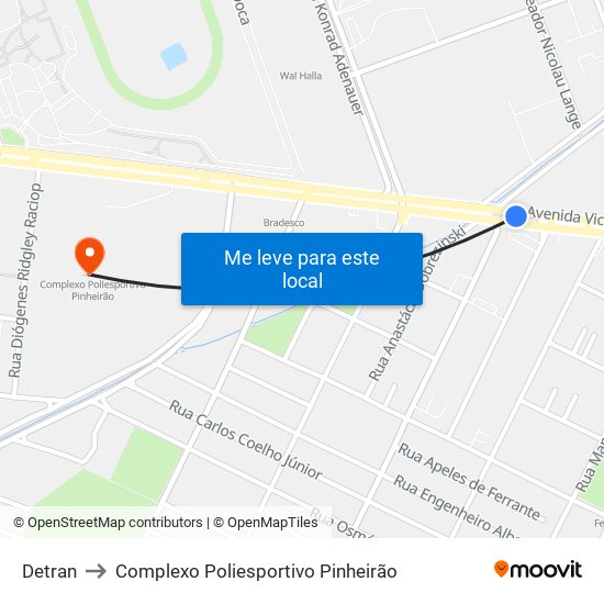 Detran to Complexo Poliesportivo Pinheirão map