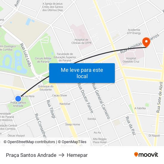 Praça Santos Andrade to Hemepar map