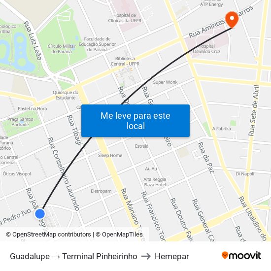 Guadalupe → Terminal Pinheirinho to Hemepar map