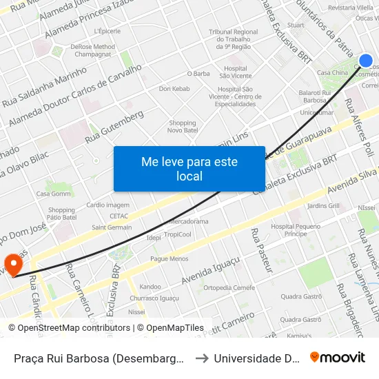 Praça Rui Barbosa (Desembargador Westphalen) to Universidade Dom Bosco map