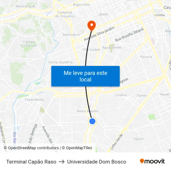 Terminal Capão Raso to Universidade Dom Bosco map