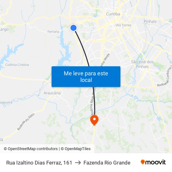 Rua Izaltino Dias Ferraz, 161 to Fazenda Rio Grande map
