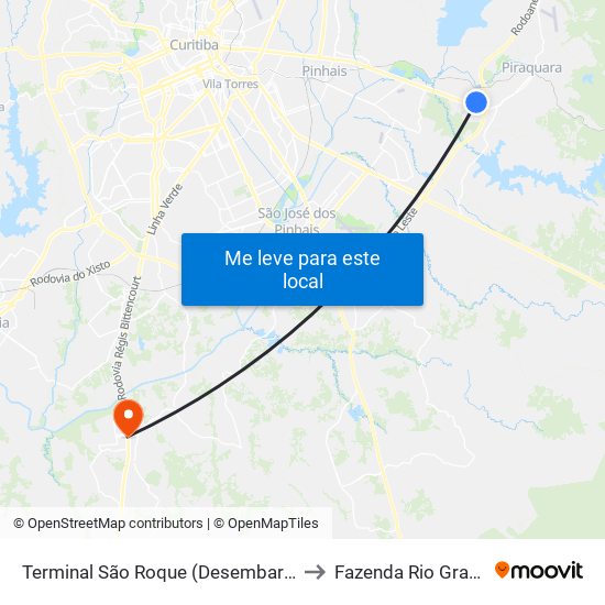 Terminal São Roque (Desembarque) to Fazenda Rio Grande map