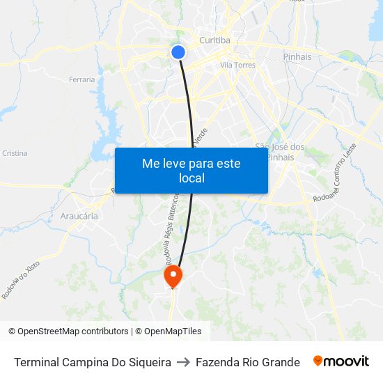 Terminal Campina Do Siqueira to Fazenda Rio Grande map