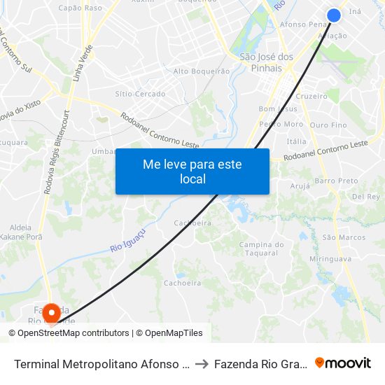 Terminal Metropolitano Afonso Pena to Fazenda Rio Grande map